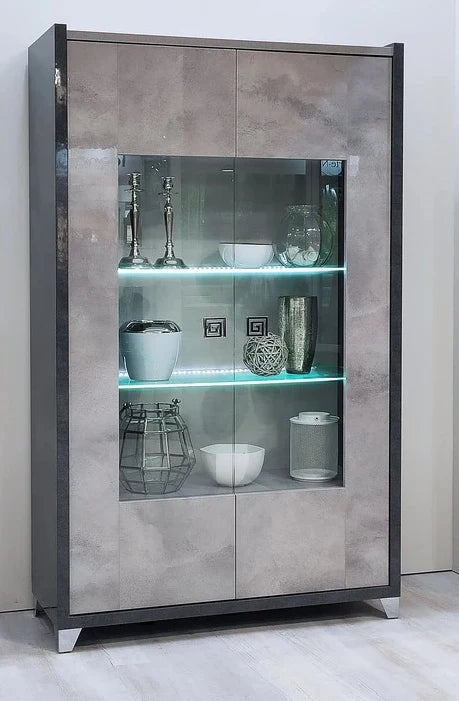 Hilton Italian Grey Gloss 2 Door LED Glass Display Cabinet