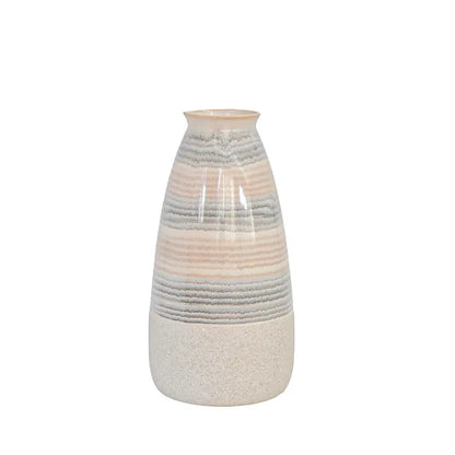 Beige Ceramic Vase with Multicolour Stripes