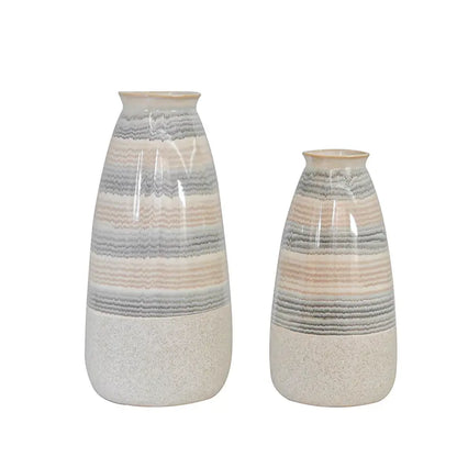 Beige Ceramic Vase with Multicolour Stripes