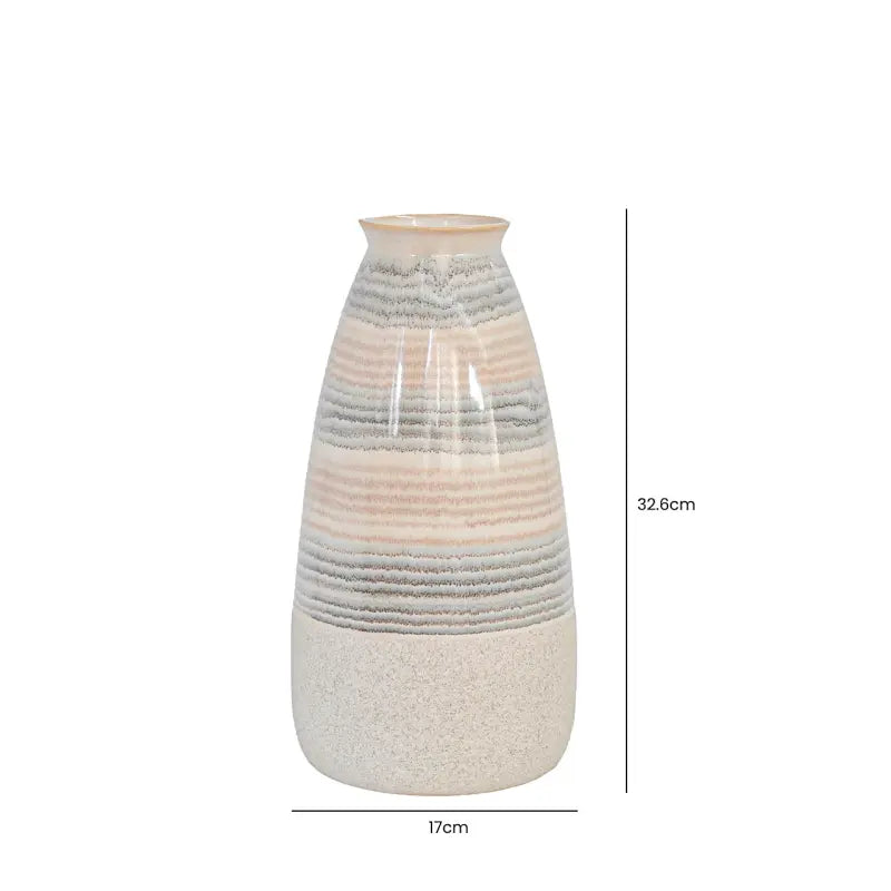 Beige Ceramic Vase with Multicolour Stripes
