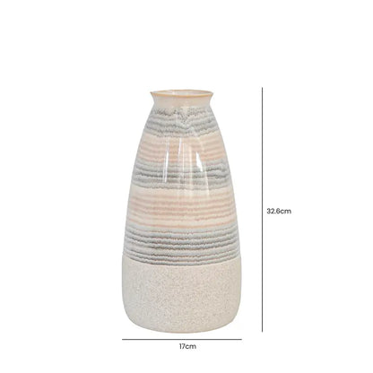 Beige Ceramic Vase with Multicolour Stripes