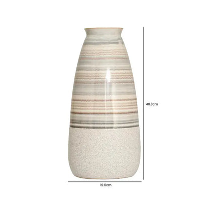 Beige Ceramic Vase with Multicolour Stripes