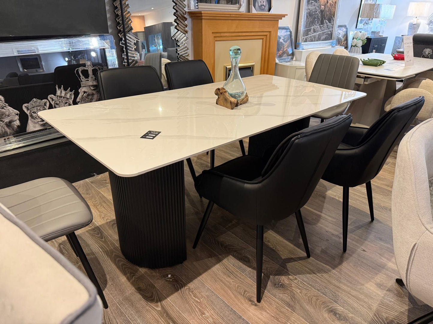 Misty Grey Sintered Stone Dining Table With 6 Black Palermo Chairs