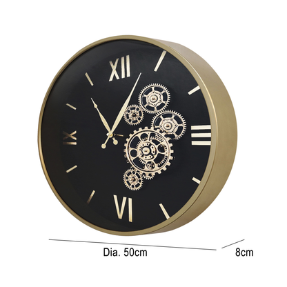 50cm Black and Gold Gears Wall Clock