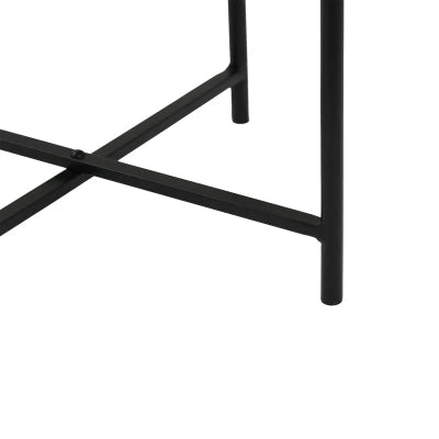 55cm Black Metal End Table with Brown Wooden Top