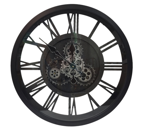 58cm Black and Silver Gears Wall Clock