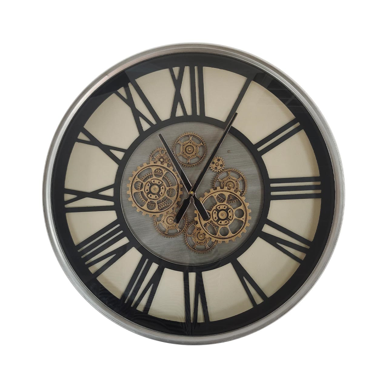 60cm Silver and Gold Gears Wall Clock
