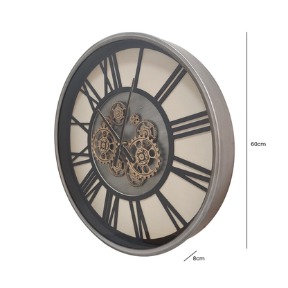 60cm Silver and Gold Gears Wall Clock
