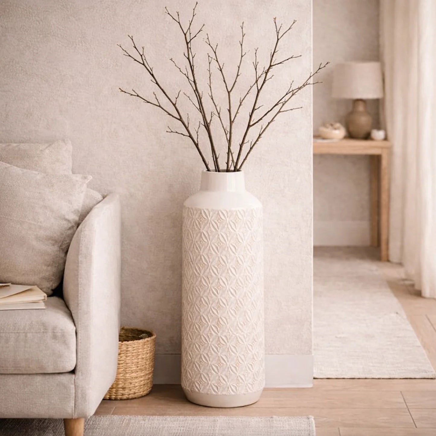 White Carved Ceramic Vase