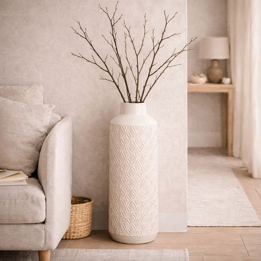 White Carved Ceramic Vase