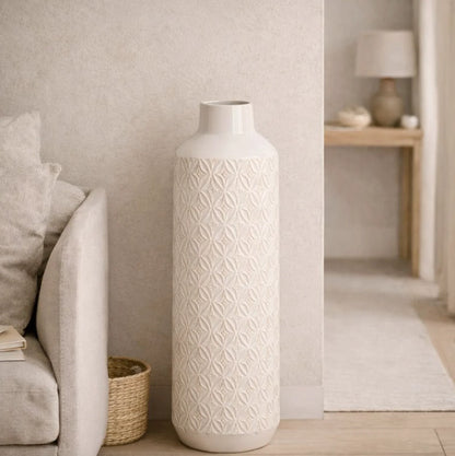 White Carved Ceramic Vase