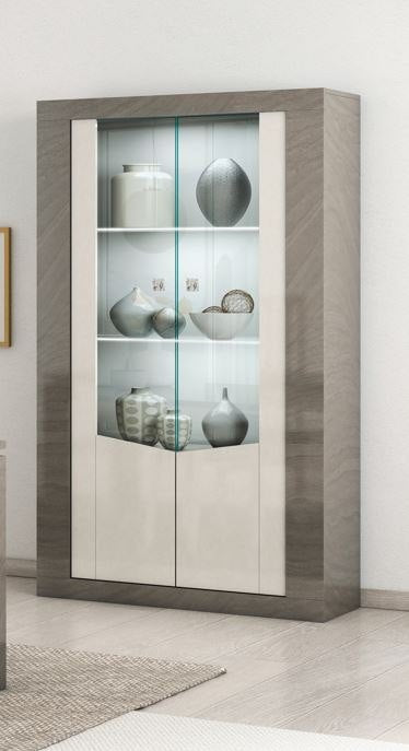 Royal Italian Grey 2 Door Glass Cabinet with Interior LED Light