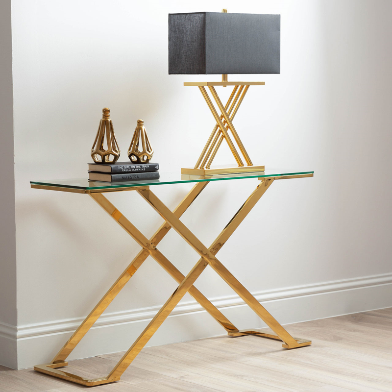 70cm Gold X Lamp With Black Linen Shade