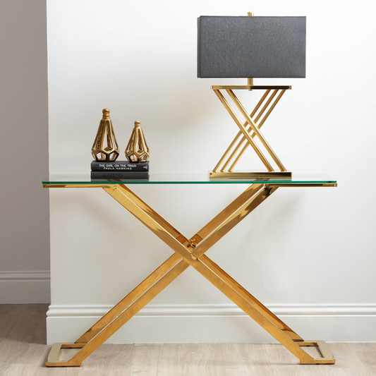 70cm Gold X Lamp With Black Linen Shade