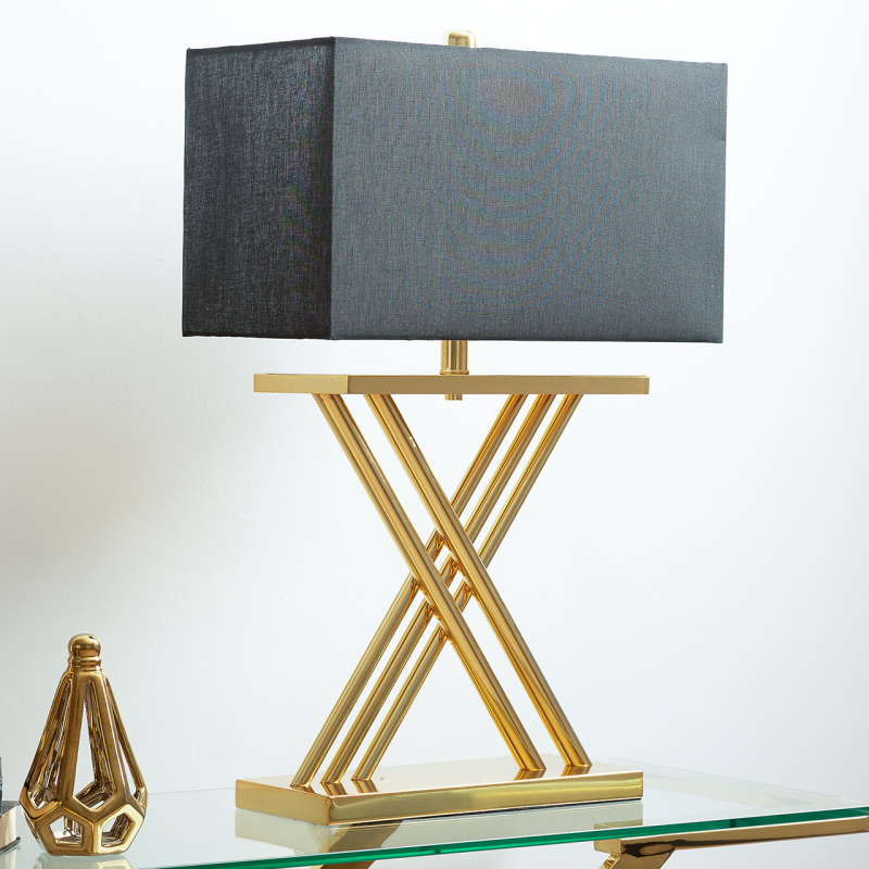 70cm Gold X Lamp With Black Linen Shade