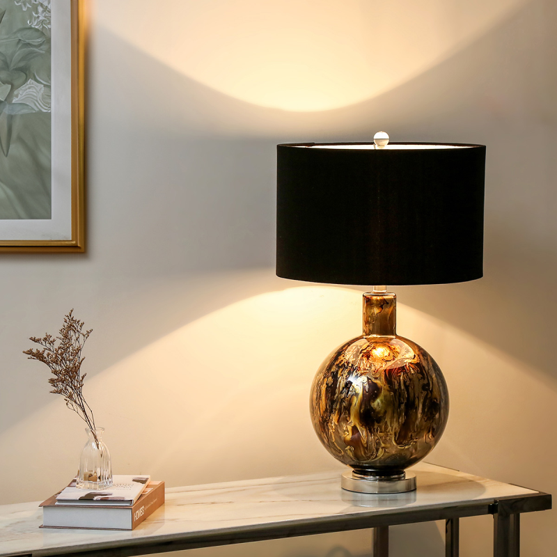 72cm Abstract Glass Table Lamp with Black Velvet Shade
