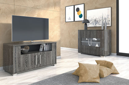 Armony Italian Gloss Grey Small TV Unit with Chrome Handles and Feet