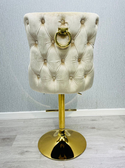 Valentino Cream & Gold Velvet Bar Stool