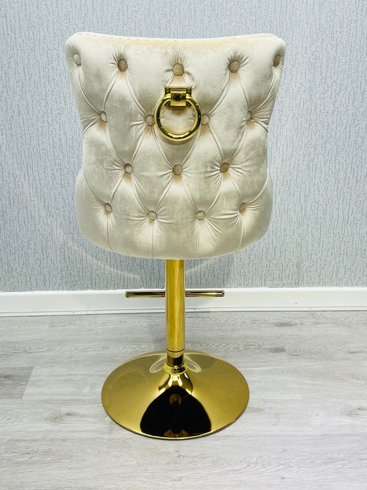 Valentino Cream & Gold Velvet Bar Stool