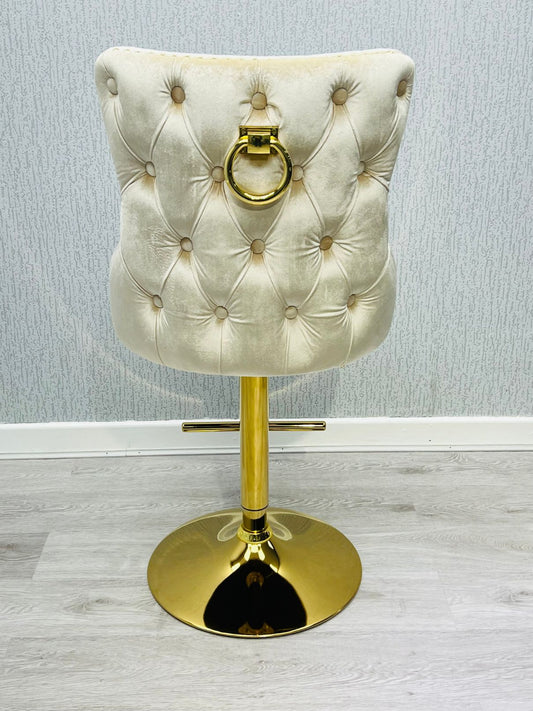 Valentino Cream & Gold Velvet Bar Stool