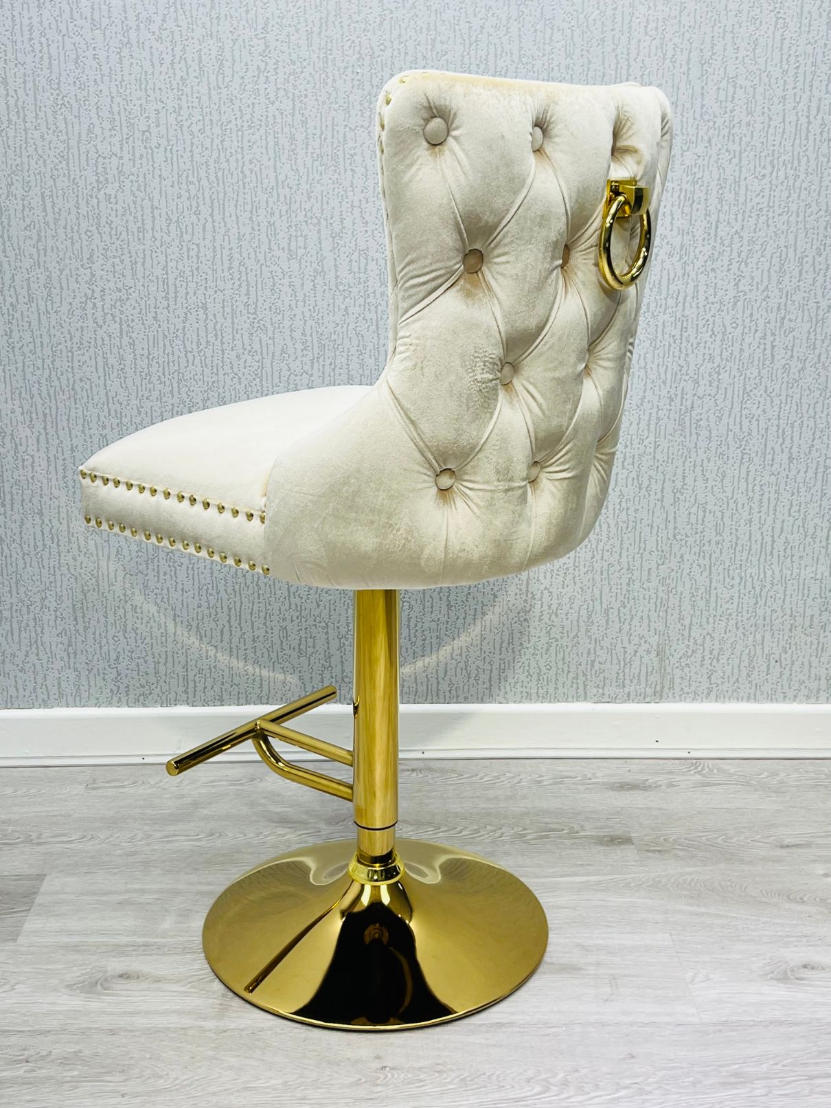 Valentino Cream & Gold Velvet Bar Stool