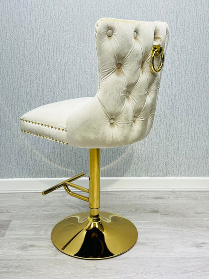 Valentino Cream & Gold Velvet Bar Stool