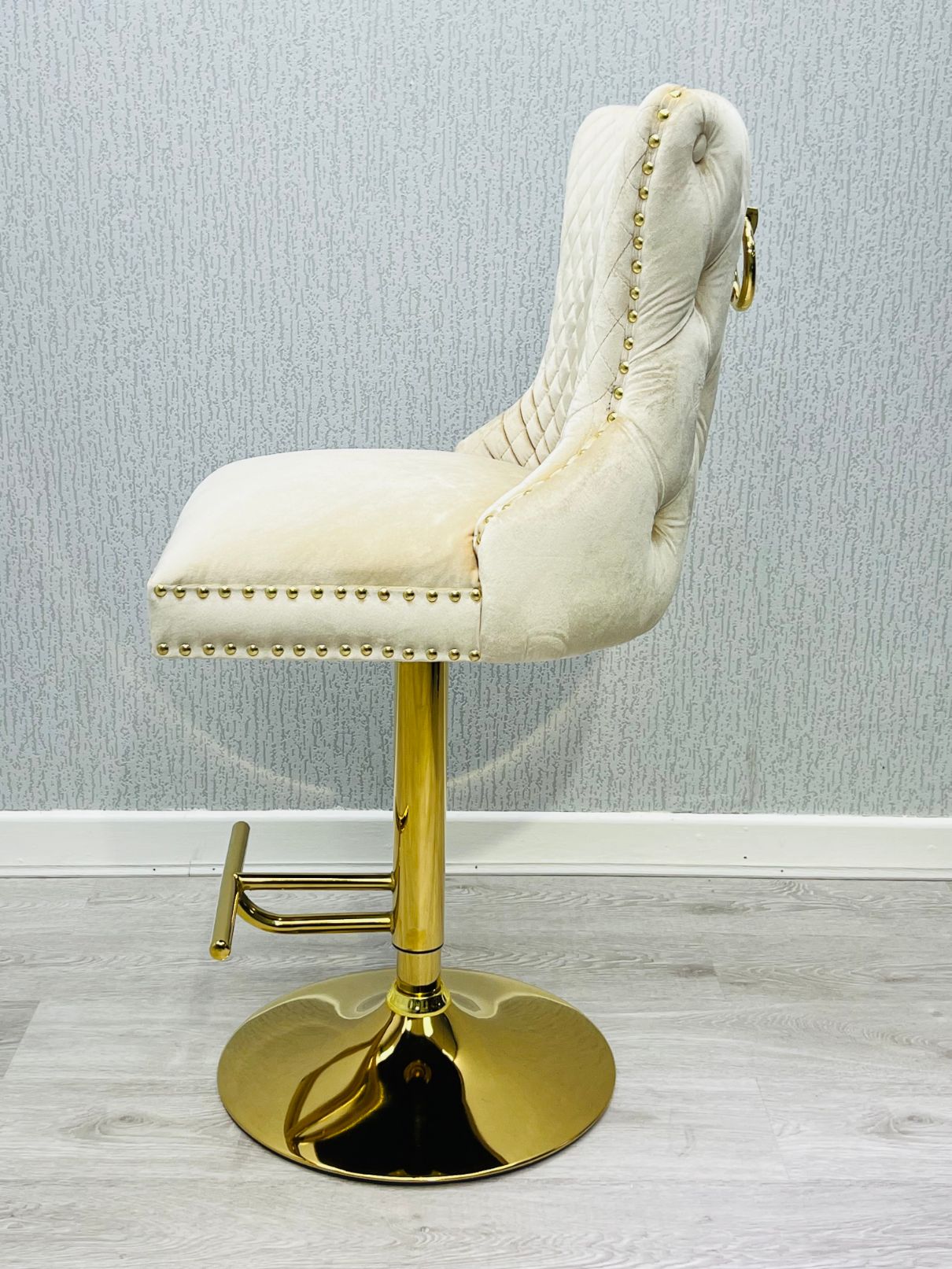 Valentino Cream & Gold Velvet Bar Stool