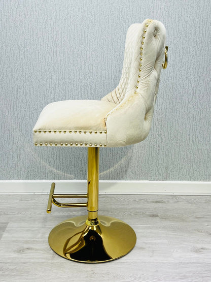 Valentino Cream & Gold Velvet Bar Stool
