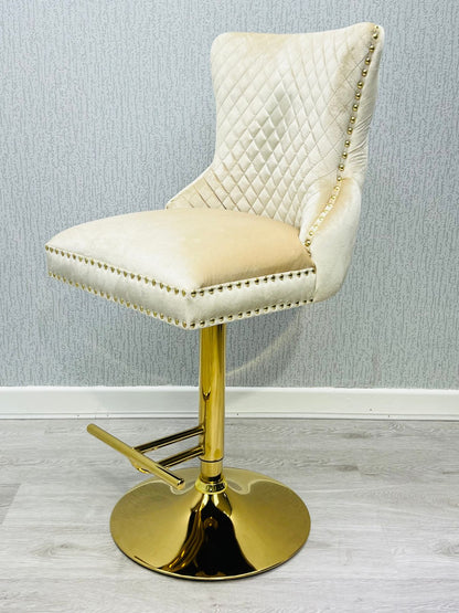 Valentino Cream & Gold Velvet Bar Stool