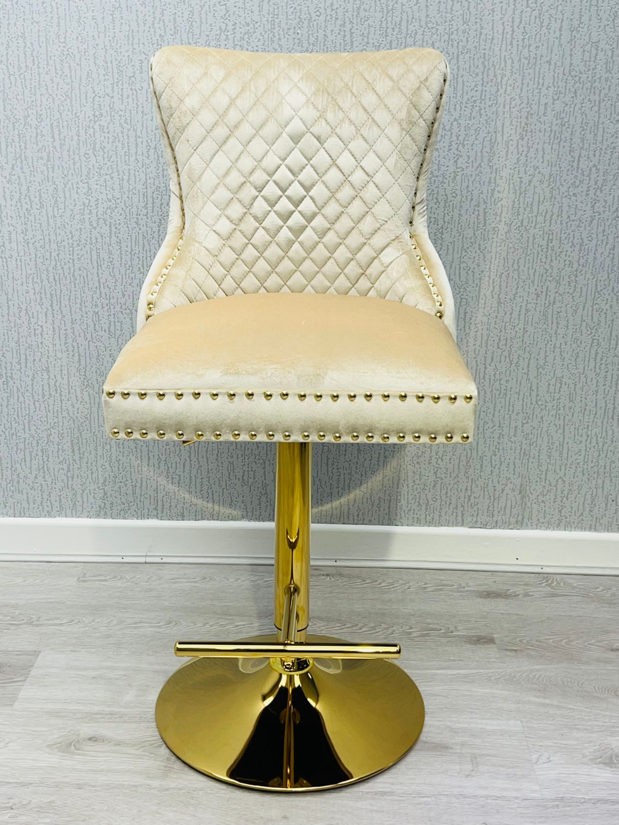 Valentino Cream & Gold Velvet Bar Stool