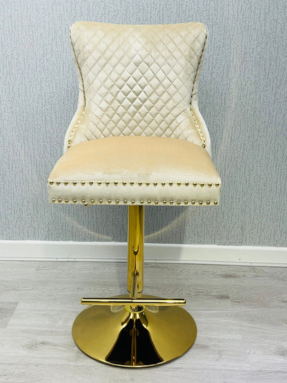 Valentino Cream & Gold Velvet Bar Stool