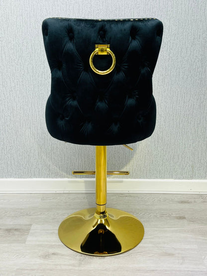 Valentino Black & Gold Velvet Bar Stool