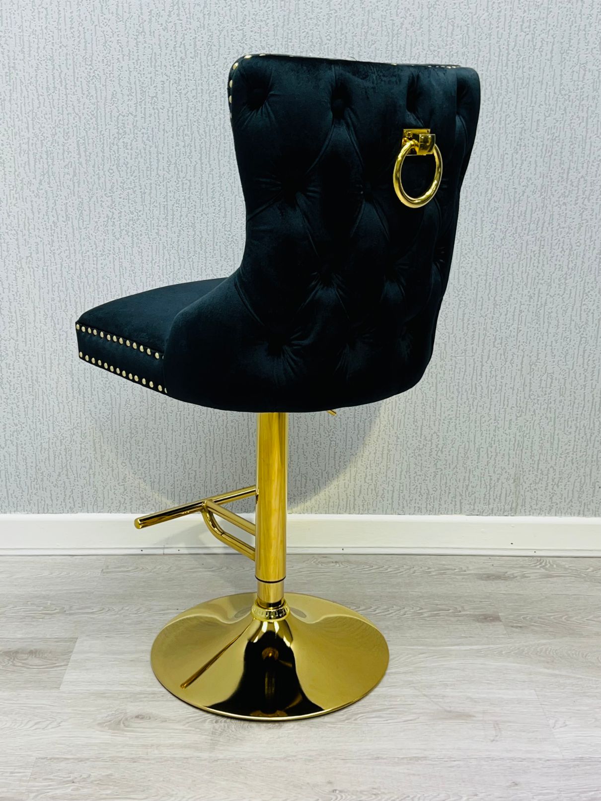 Valentino Black & Gold Velvet Bar Stool