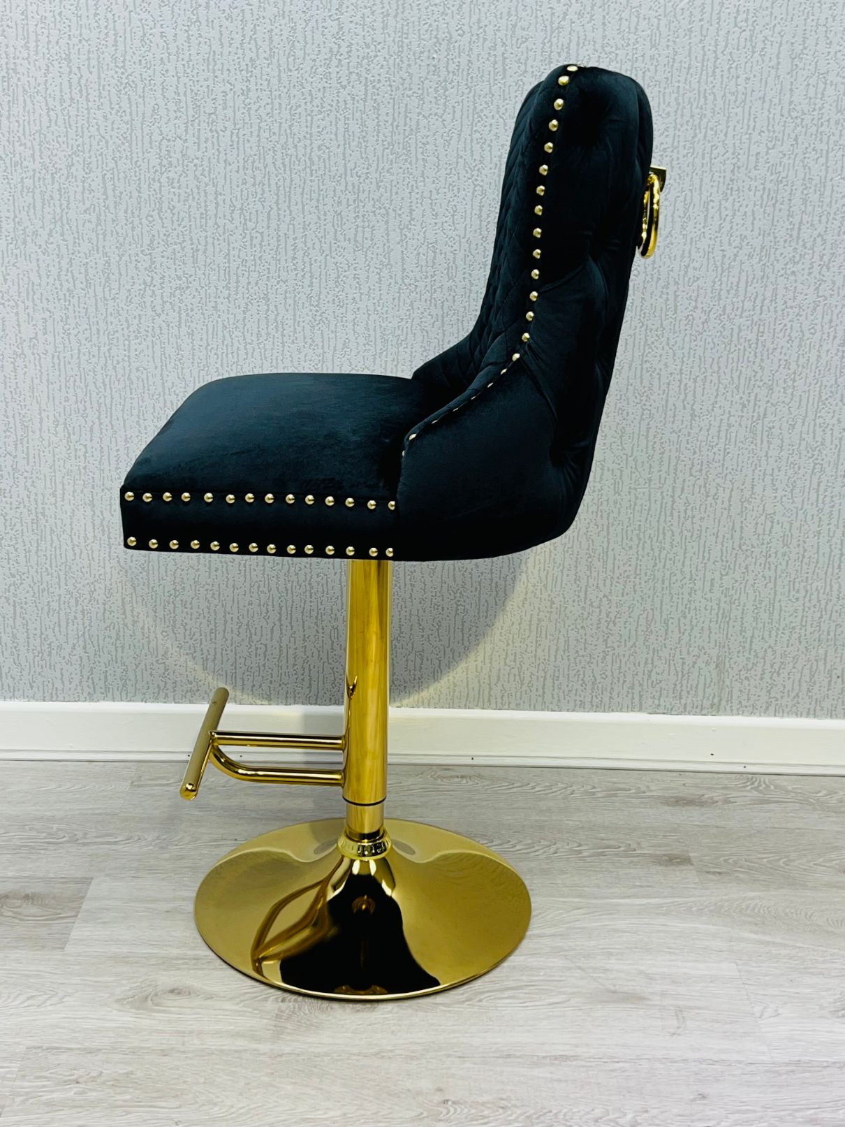 Valentino Black & Gold Velvet Bar Stool