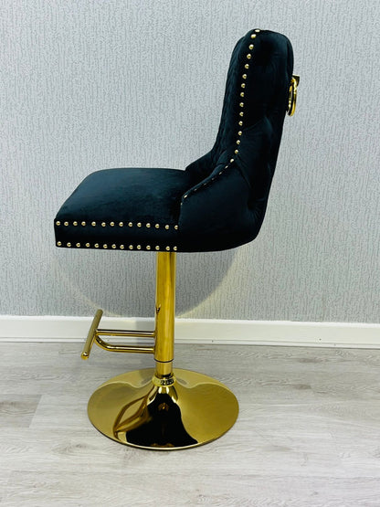 Valentino Black & Gold Velvet Bar Stool