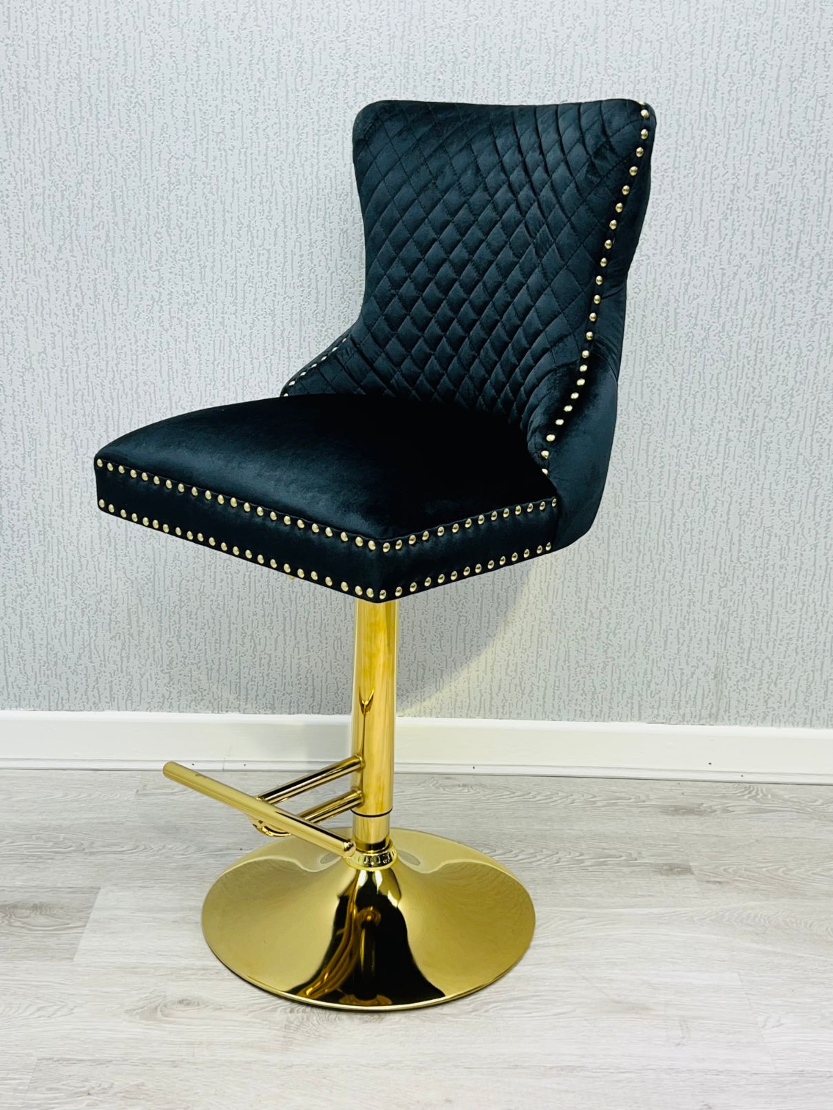 Valentino Black & Gold Velvet Bar Stool
