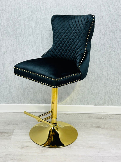 Valentino Black & Gold Velvet Bar Stool
