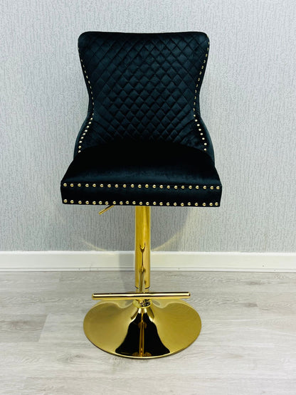 Valentino Black & Gold Velvet Bar Stool