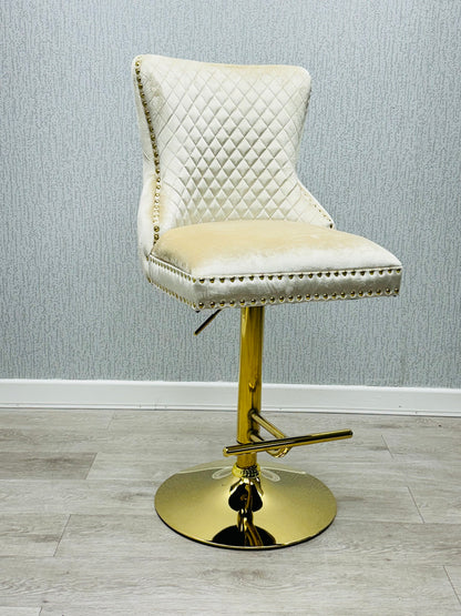 Valentino Cream & Gold Velvet Bar Stool