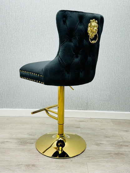 Valentino Black & Gold Velvet Bar Stool