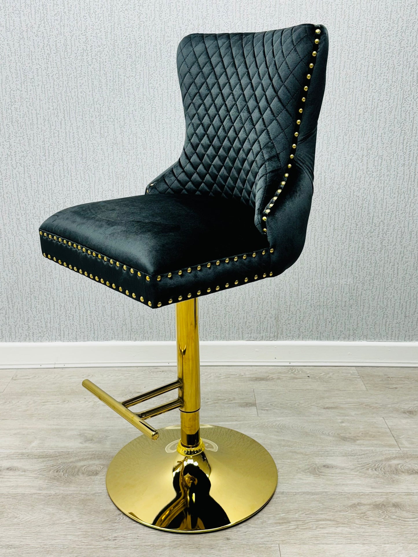 Valentino Black & Gold Velvet Bar Stool