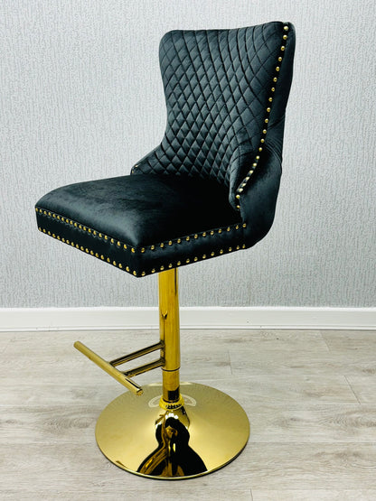 Valentino Black & Gold Velvet Bar Stool