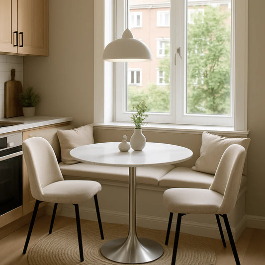 Bentley Ceramic White & Silver Round Dining Table