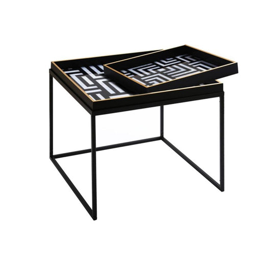 Black and White Metal Coffee Table with Tray