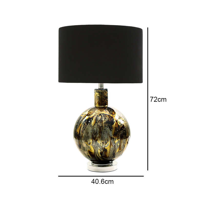 72cm Abstract Glass Table Lamp with Black Velvet Shade