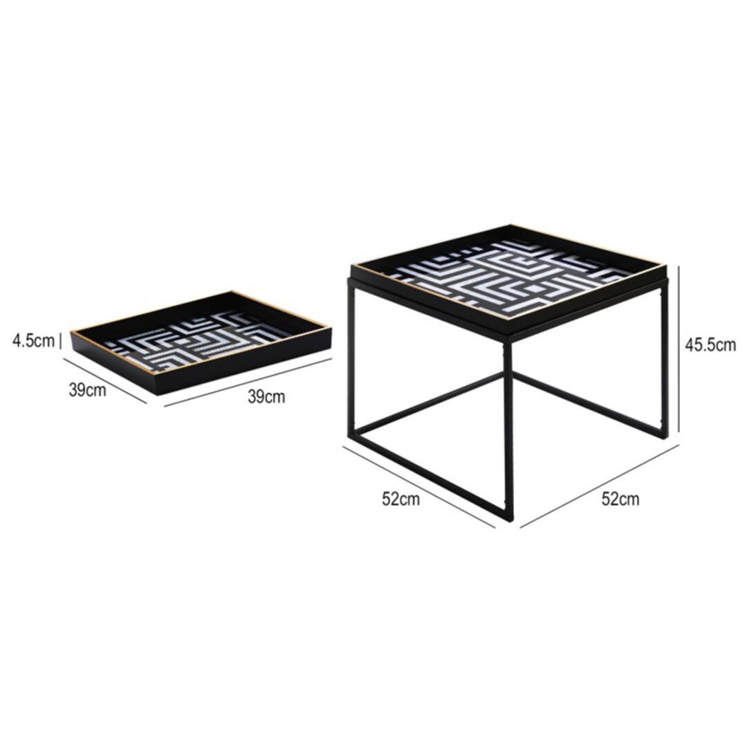 Black and White Metal Coffee Table with Tray