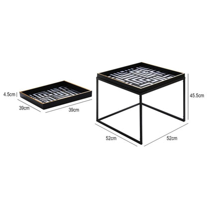 Black and White Metal Coffee Table with Tray