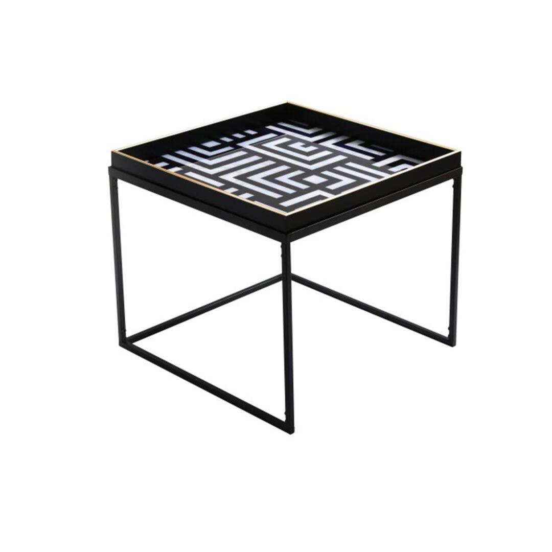 Black and White Metal Coffee Table with Tray
