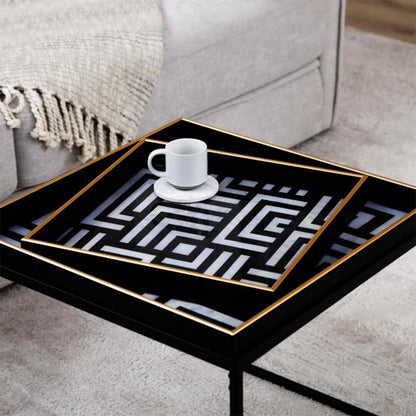 Black and White Metal Coffee Table with Tray