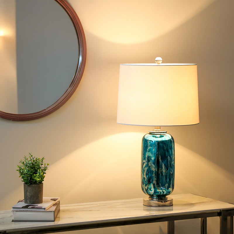 Blue and Silver Glass Table Lamp